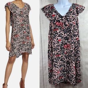 Zadig & Voltaire Reens Leo Pink Black Red Ruffle Sleeve Mini Dress Boho Romantic